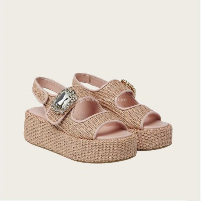 Hemp Woven Thick Soled Sandals - Women'S Shoes Hands Free 评论和价格