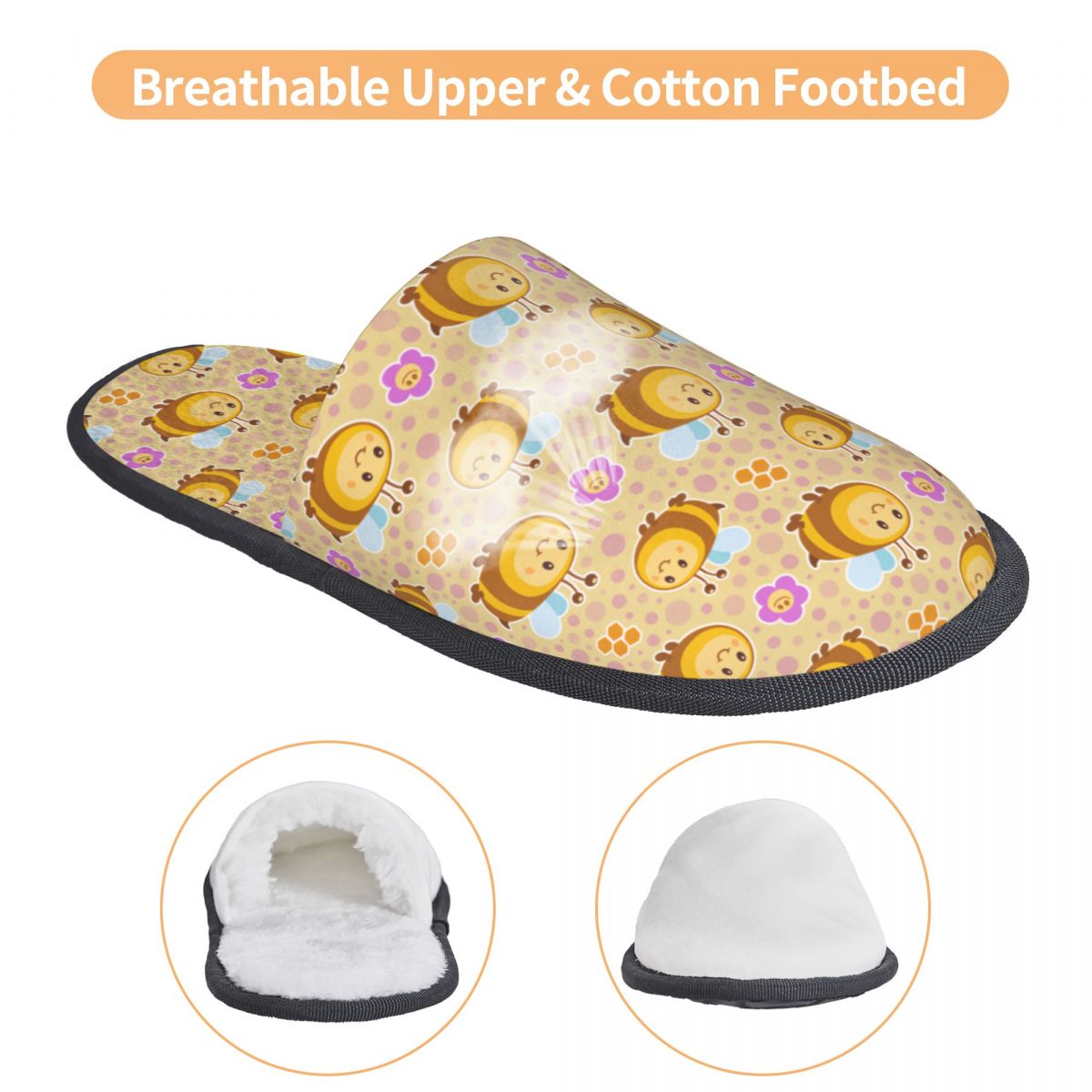 Cute Bee Flower Pattern House  - Fluffy Fur Slipper 评论和价格