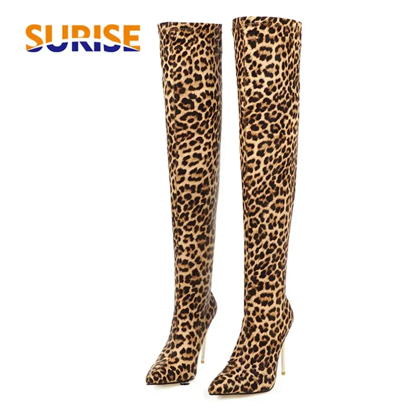 Plus Size Stretch Leopard Over - Sock Boot Women 评论和价格