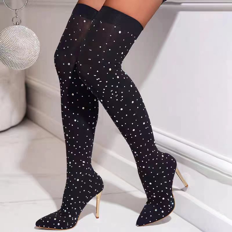 Rhinestone Slim Leg Stretch So - Sock Boot Women 评论和价格